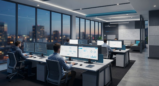 Engineers working in a modern office